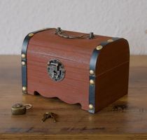 Holz Schatztruhe Münz Spardose inkl. Schloss + 2 Schlüssel