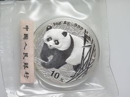 China 10 Yuan Panda 2002  Org. verschweisst mit Kontrollzett