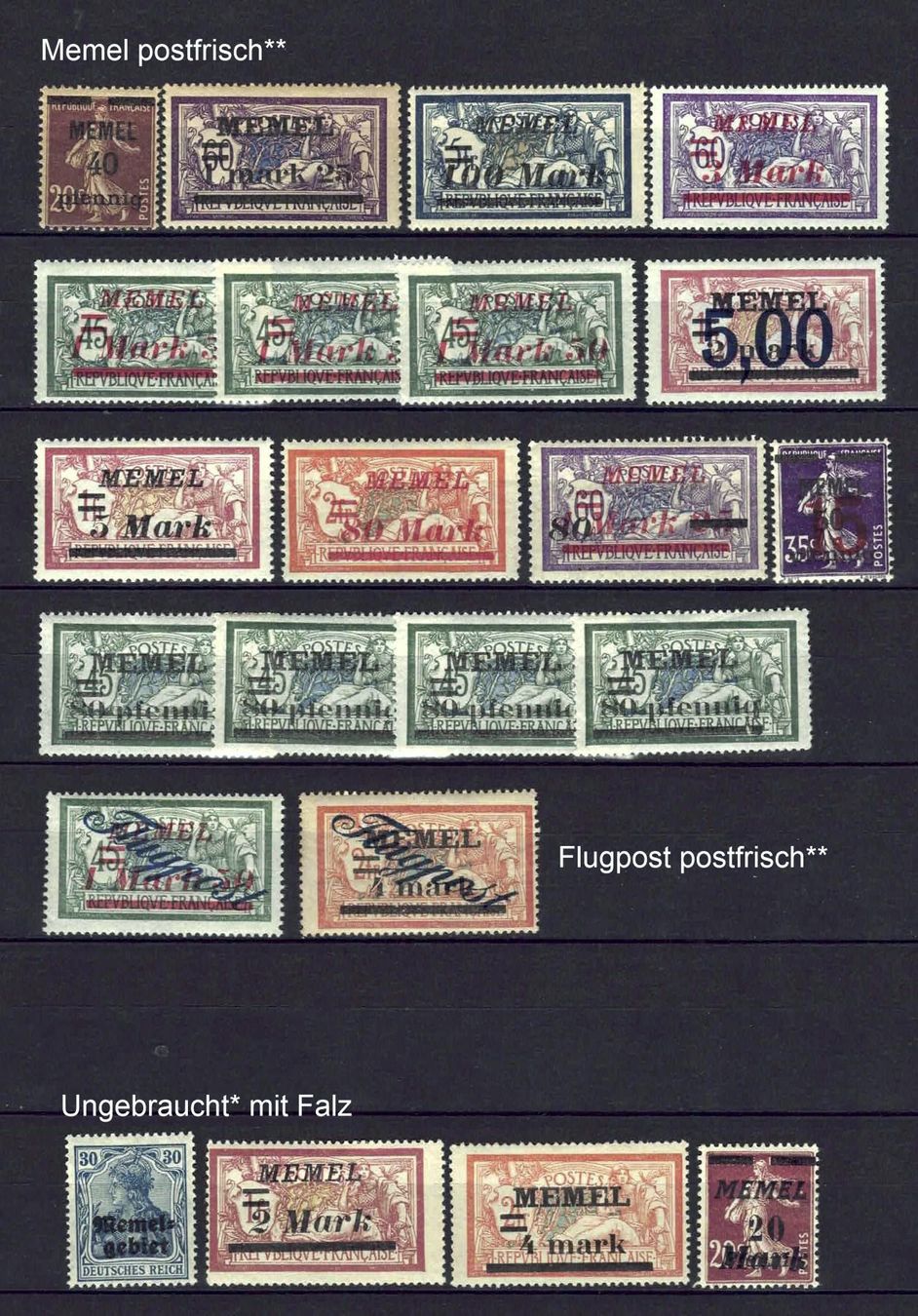 Alle Briefmarken: Memel kl Sammlung postfr**/ungebr* – Gebraucht aus Basel von Pfefferschootte