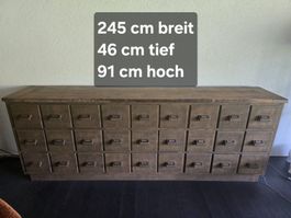 Grosse, restaurierte Kommode/Sideboard mit Teakholzplatte