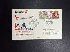 Swissair Erstflugbrief Zürich-Los Angeles 1989