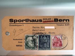 Versandetikette / Paketanhänger mit Marken 1938-1942
