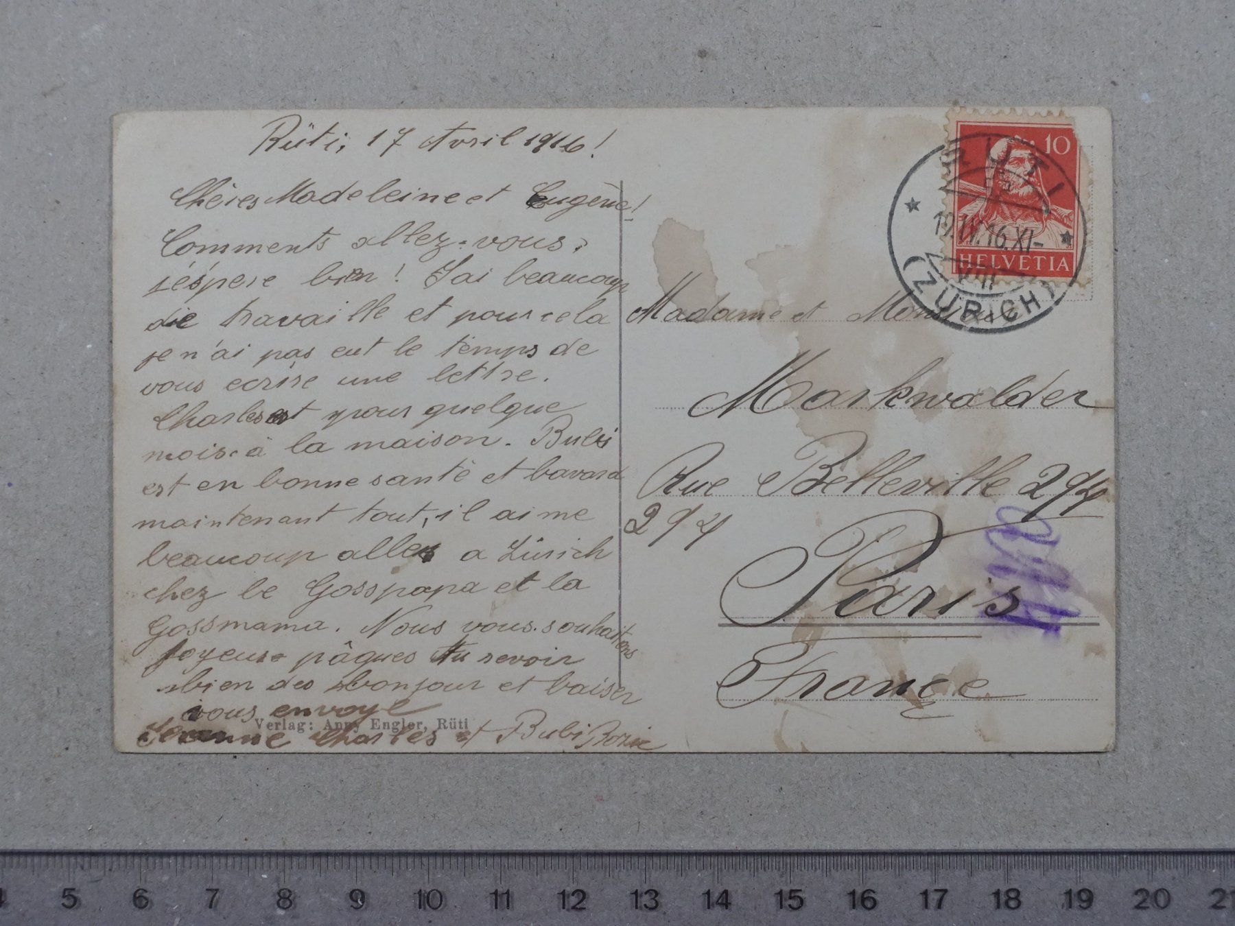 Cartoline postali: Rüti ZH, 1916 – Usato da Lenzburg venduto da fh1 1