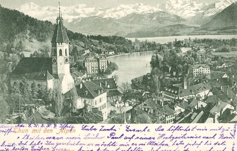 Cartoline postali: Thun - mit den Alpen + 1901 TOP – Usato da Emmenbrücke venduto da teestube