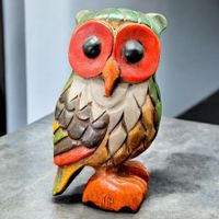 Chouette en bois massif sculpté et peint à la main
