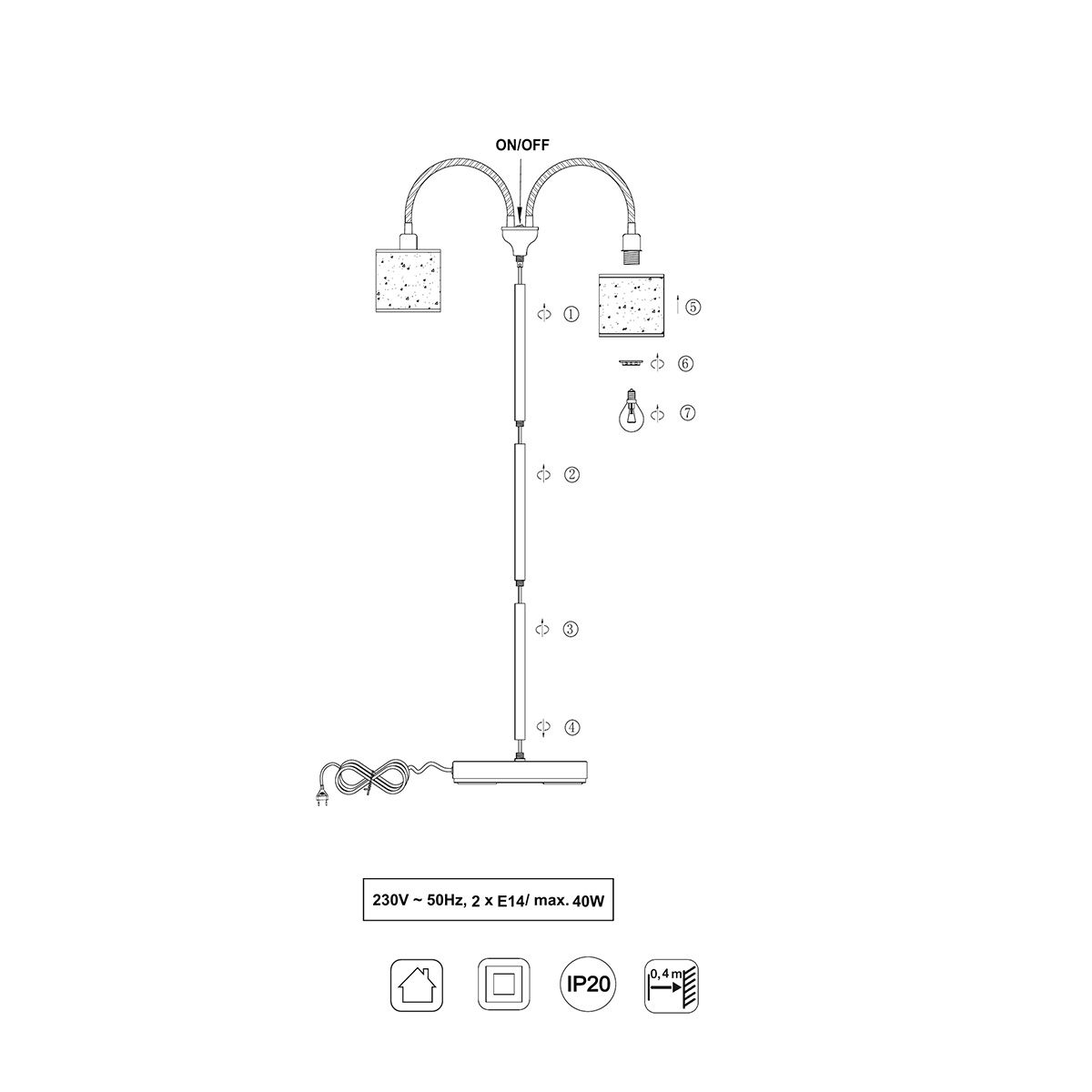 Lampade: Stehleuchte, Stoff, Schwarz, 130 cm – Nuovo (secondo la descrizione) da Kreuzlingen venduto da Smart-Light 4