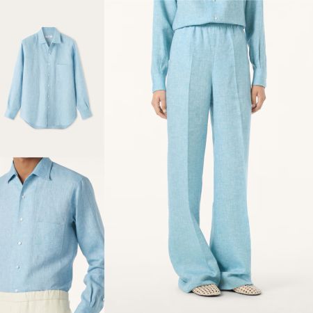 Loro Piana Shirt and Pants Linen Size 44 Light Blue