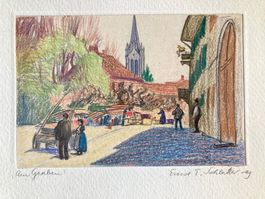 🌟 Antike Zeichnung 1919 Aarau Graben E. Schlatter Kunst 🌟