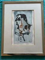 Original Aquarell Malerei Porträt, Gerahmt, Signiert.