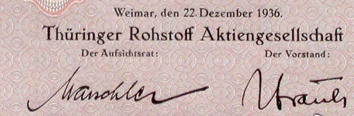 Documenti: Thüringer Rohstoff AG, Weimar - 1936 – Usato da Solothurn venduto da Sgasche 1