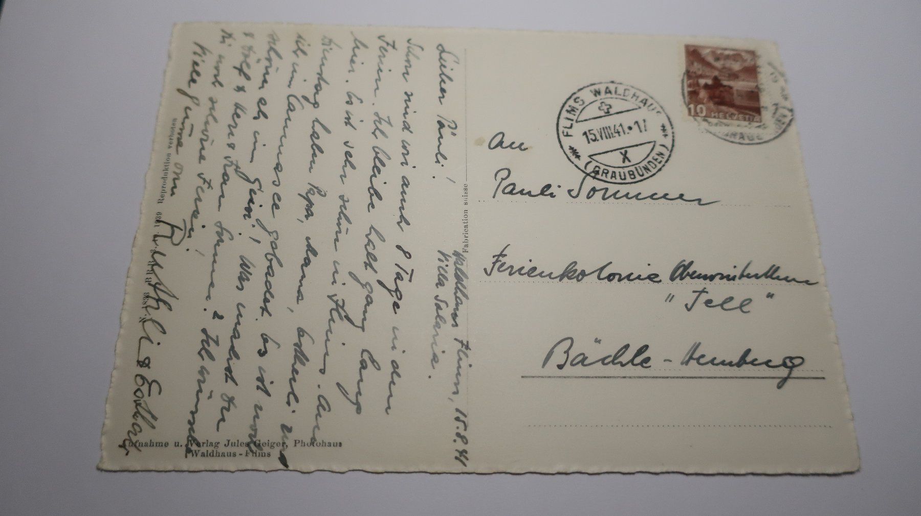 Cartoline postali: Flims das Standbad am Caumasee  1941 – Usato da Cormoret venduto da Pascalll2001 5