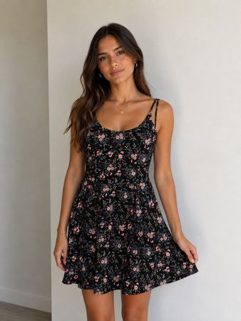Kleid H&M Blumenmuster Schwarz Grösse 34 Neu