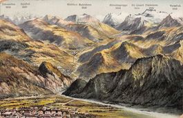 Vogelschau-AK Landquart, Davos, gelaufen 1909