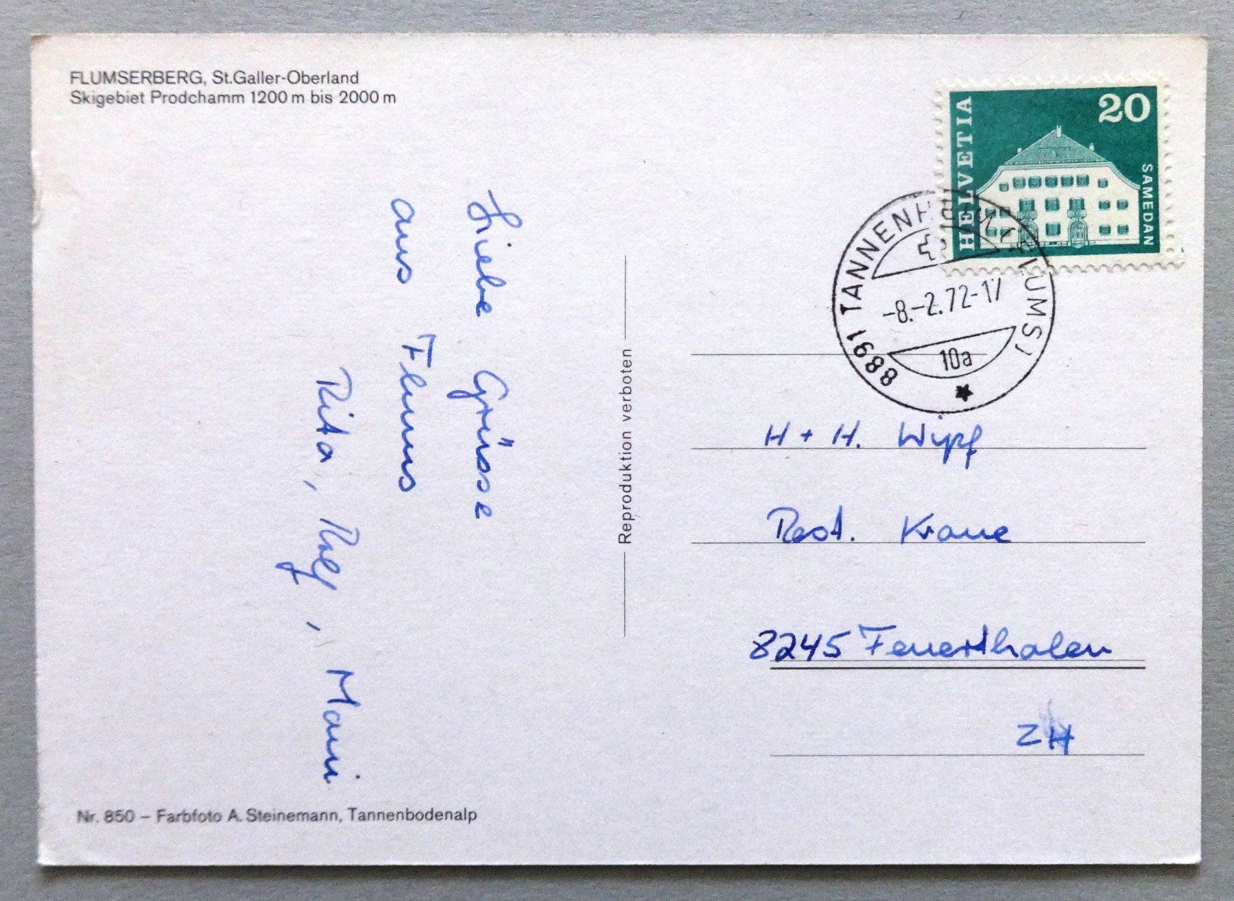 Cartoline postali: Flumserberg, Skigebiet Prodchamm – Difettoso da Fétigny venduto da Billy2miny 1