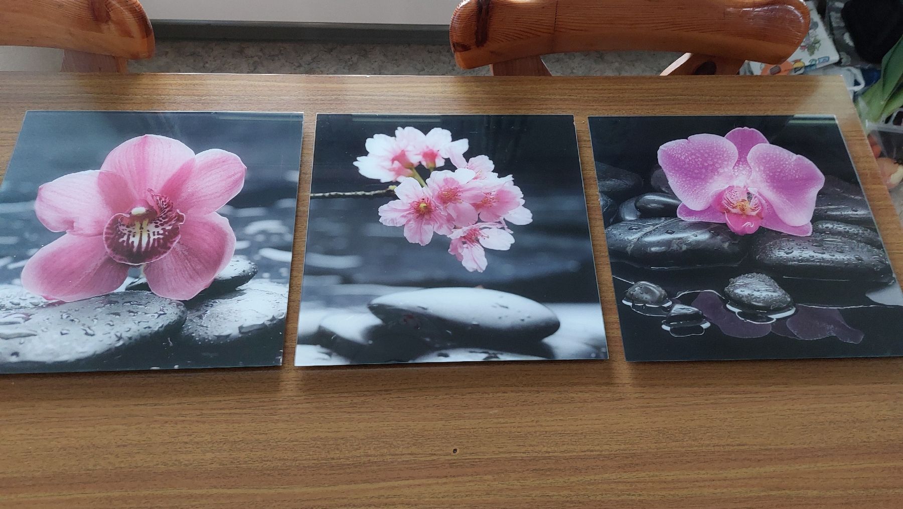 Ikea Tutte le decorazioni: 3er Set Glasbilder Orchidee/Blume/Stein, Frühlingsdeko – Usato da Thörigen venduto da Mairitterling