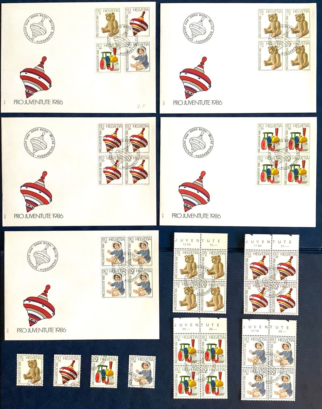 Tutti i francobolli: 1986 Pro Juventute  FDC / FDC 4er / Viererblock + Einzel ET – Nuovo (secondo la descrizione) da Liestal venduto da Skunk02