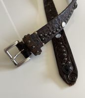 Hochwertiger Leder Gürtel mit Nieten Braun Made in Italy 85
