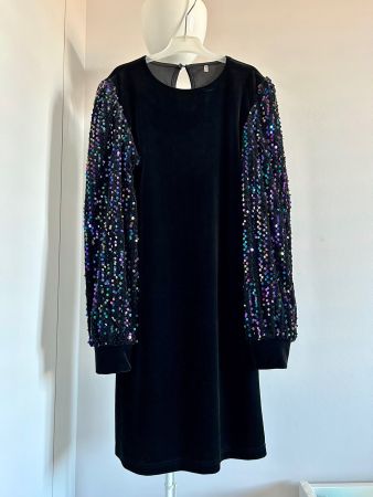 Robe de fêtes en velours noir et sequins, fille 13-14 ans