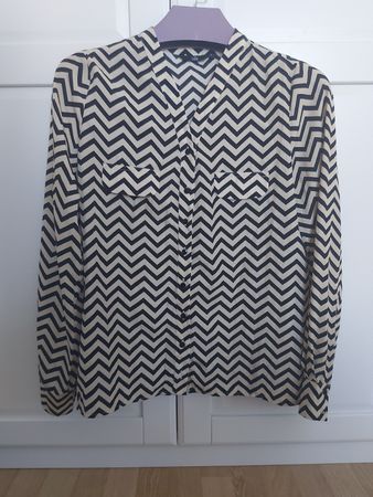 Bluse Hemd Satin 40 M Beige Schwarz