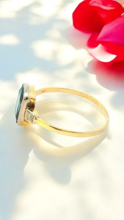 Antik Ring grüner Spinell 14k gold mit Altschliff Diamanten 4