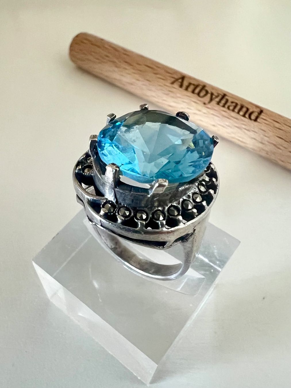 Ringe: Art Déco Ring Silber MPze – blauer Statementstein Markasiten – Gebraucht aus Ruswil von artbyhand 5