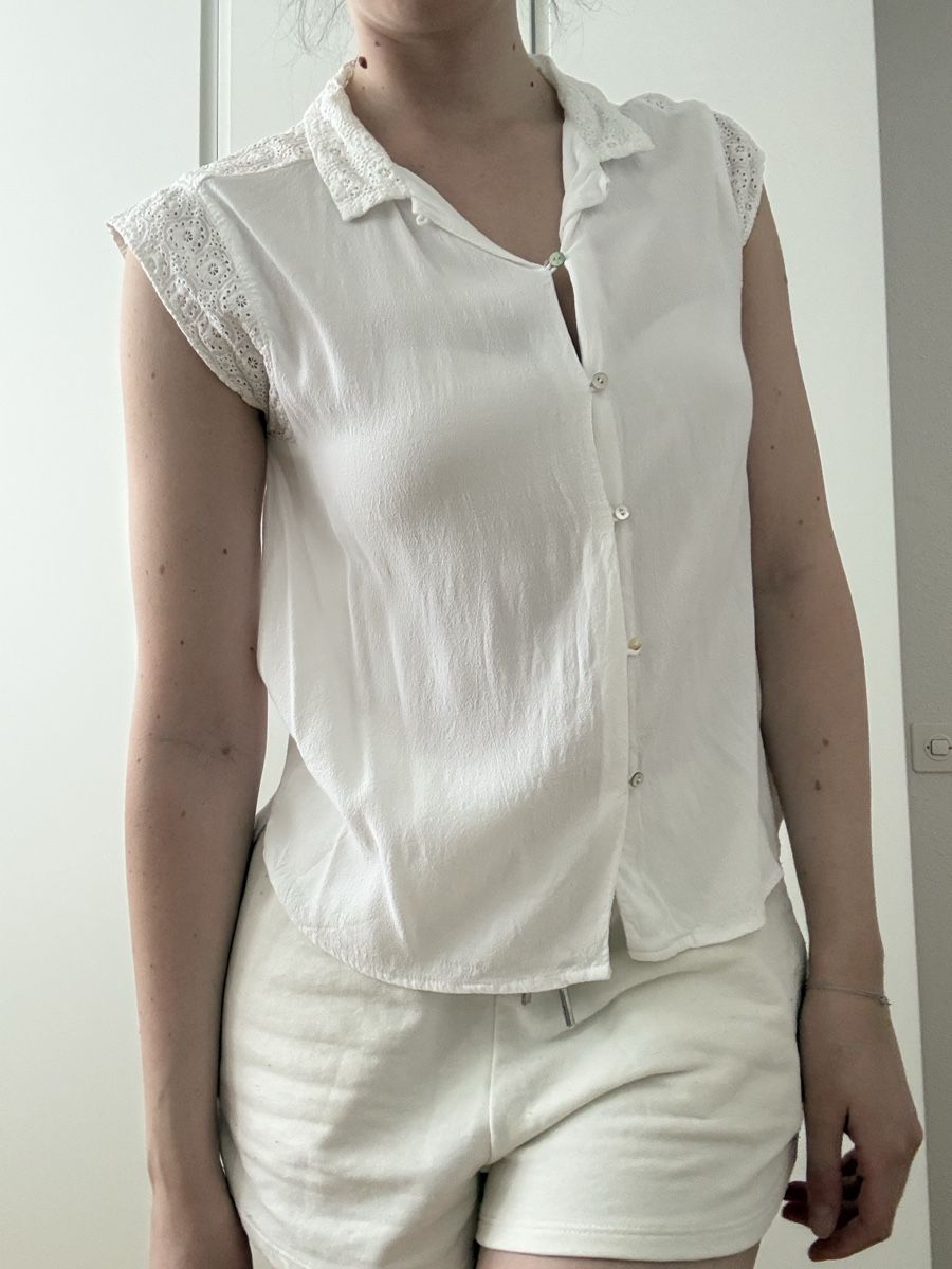 Zara Camicette: Camicetta bianca Zara Basic con pizzo, taglia M, estate – Usato da Baden venduto da LucyPeckam32