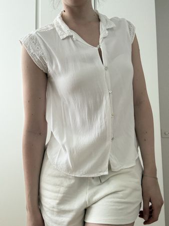 Camicetta bianca Zara Basic con pizzo, taglia M, estate