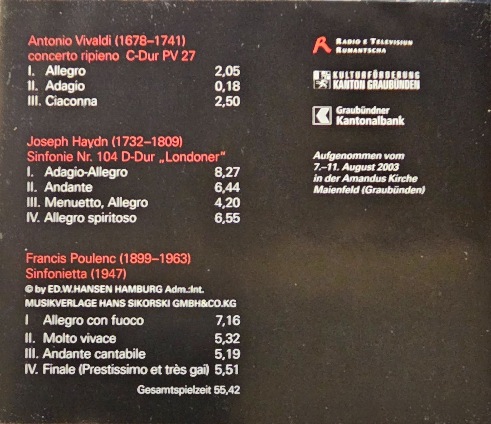 CD: Kammerphilharmonie Graubünden - Aufbruch – Usato da Wahlen b. Laufen venduto da Cg10 1