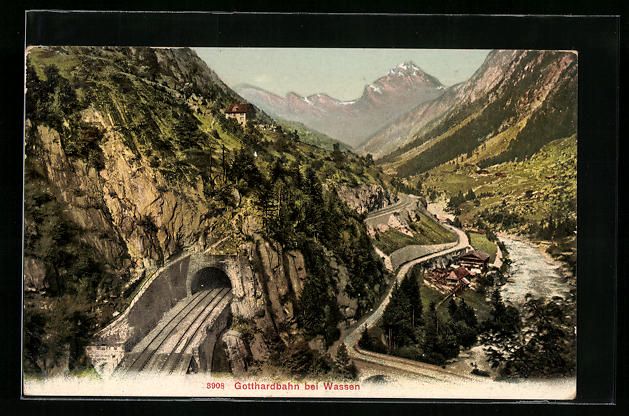 Cartoline postali: Wassen, Tunnel und Bahnlinie der Gotthar – Usato da Berlin venduto da bartko-reher