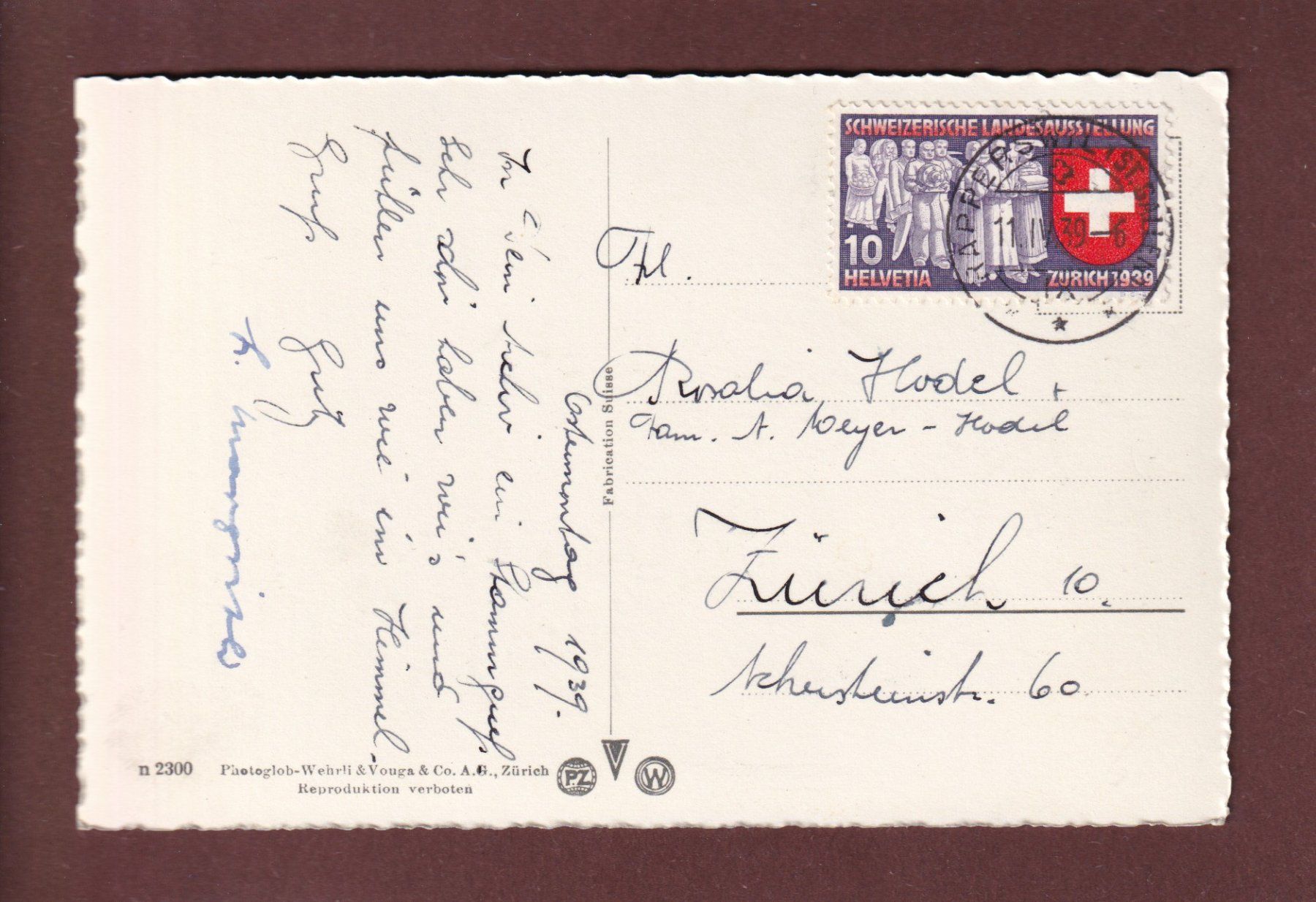 Cartoline postali: Idyll bei RAPPERSWIL - 1939 – Usato da Pully venduto da nicecards 1