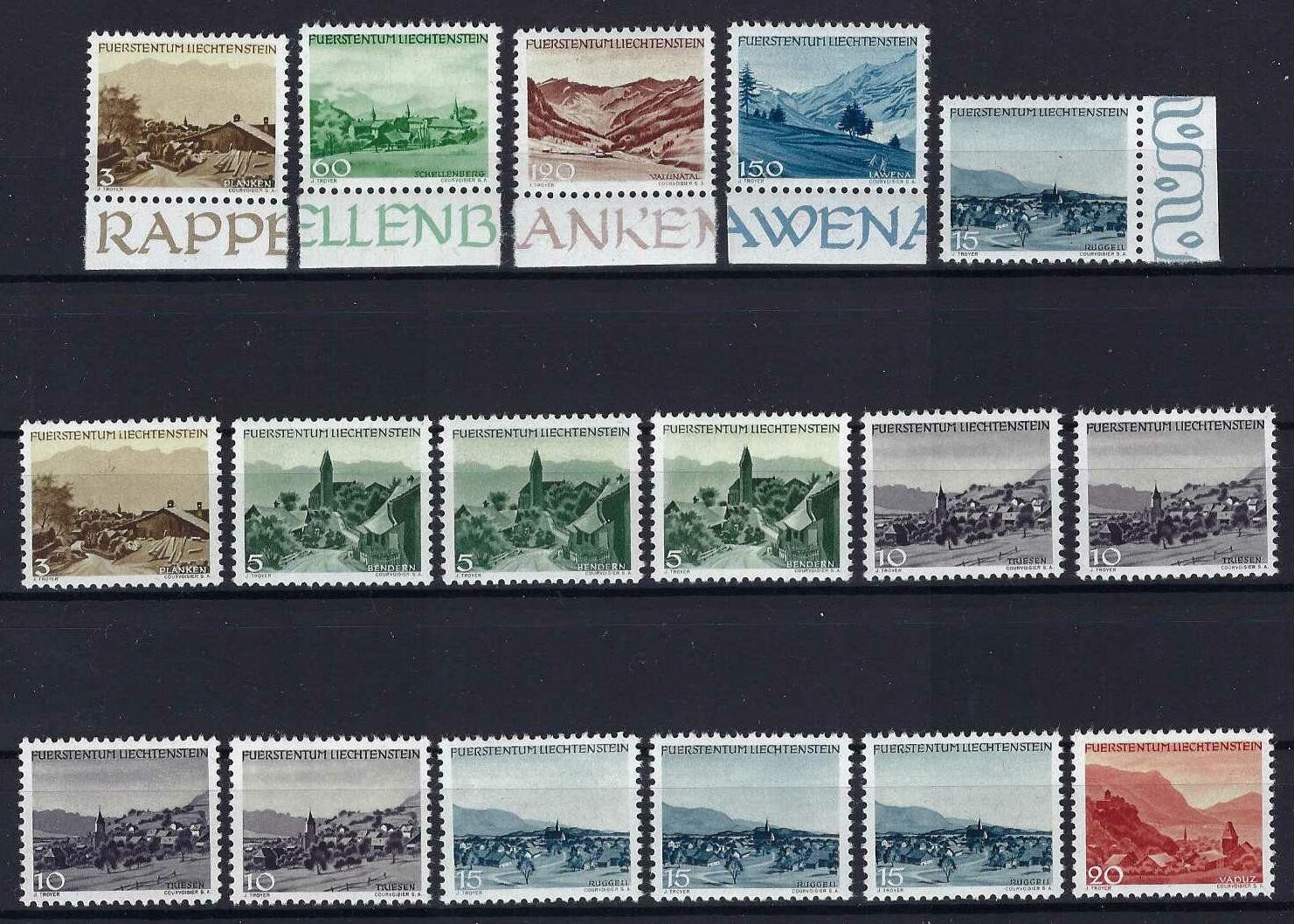 Tutti i francobolli: Lichtenstein Serie 1944/47 gute Werte postfrisch – Usato da Hitzkirch venduto da walti1959