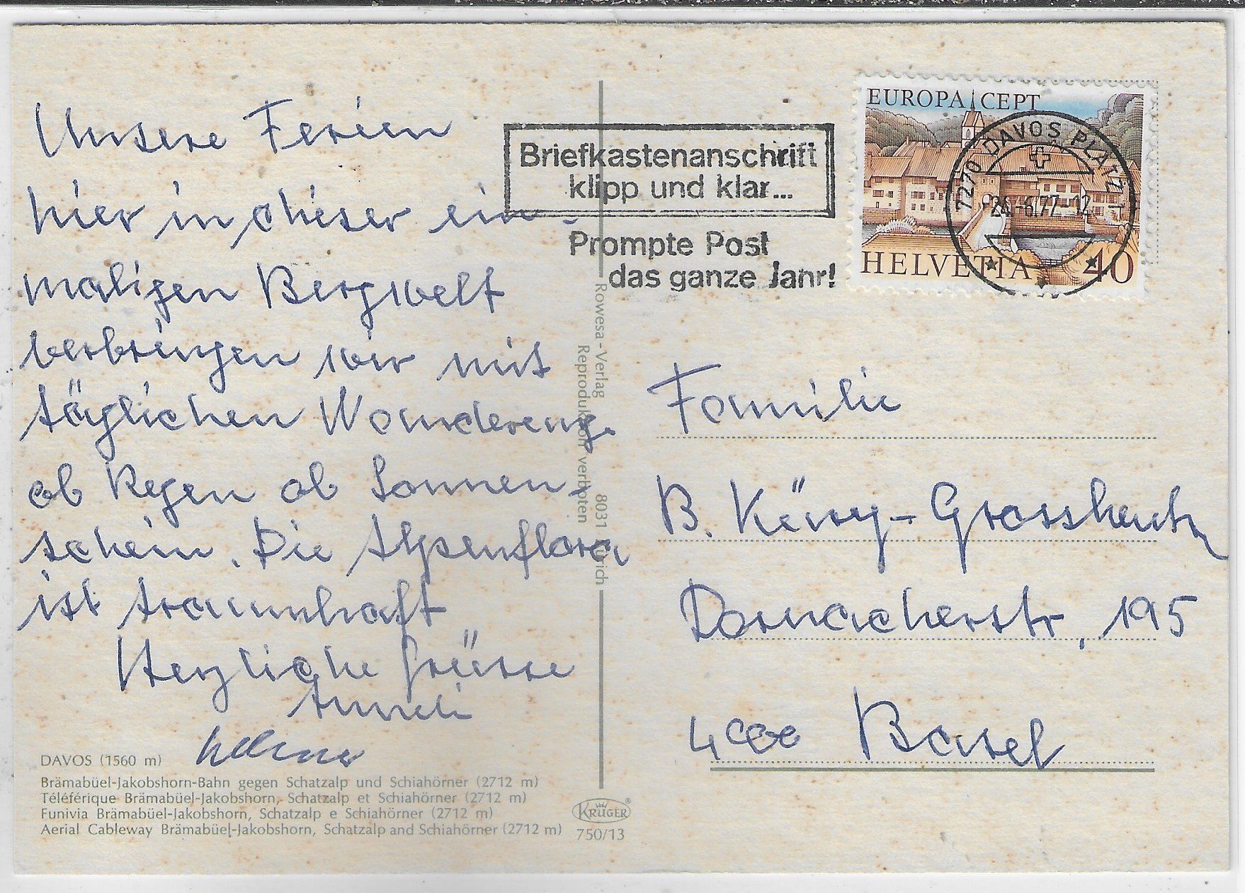 Cartoline postali: Davos - Jakobshorn-Bahn – Usato da Ettingen venduto da Kartenplanet 1