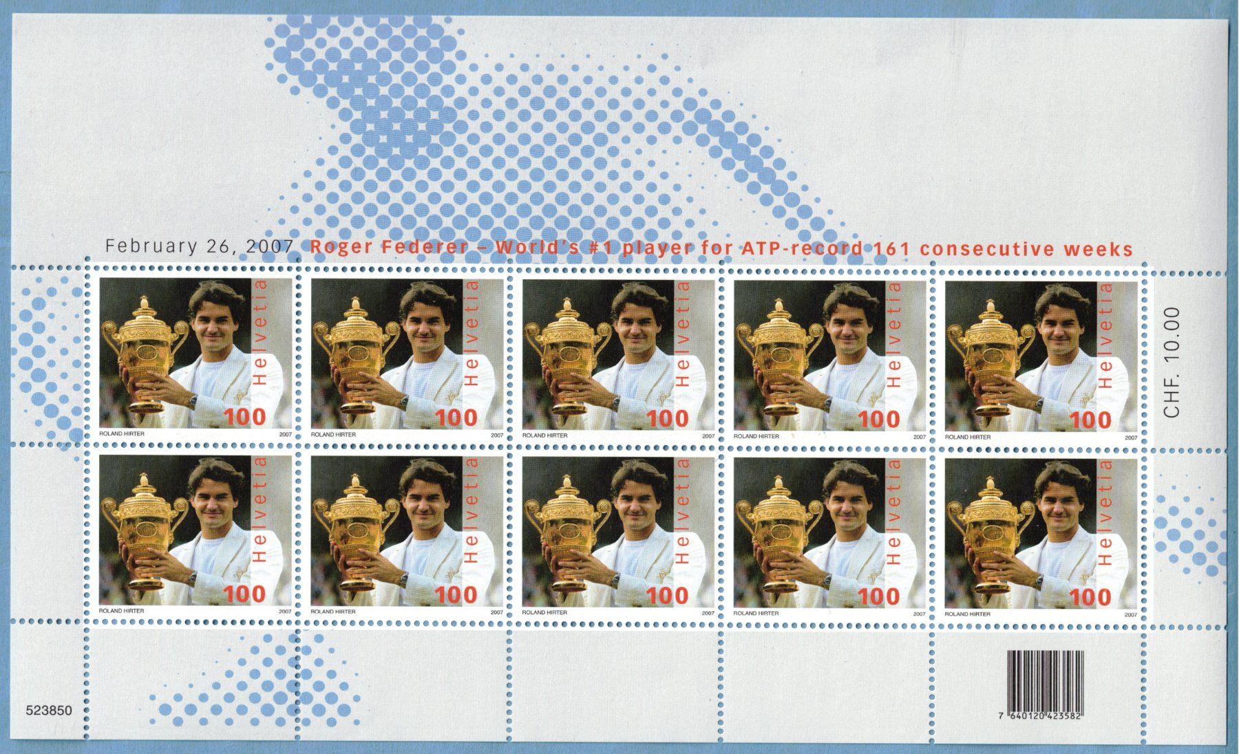 Alle Briefmarken: 2007  Kleinbogen Roger Federer   postfrisch – Neu (gemäss Beschreibung) aus Mellingen von Ginger
