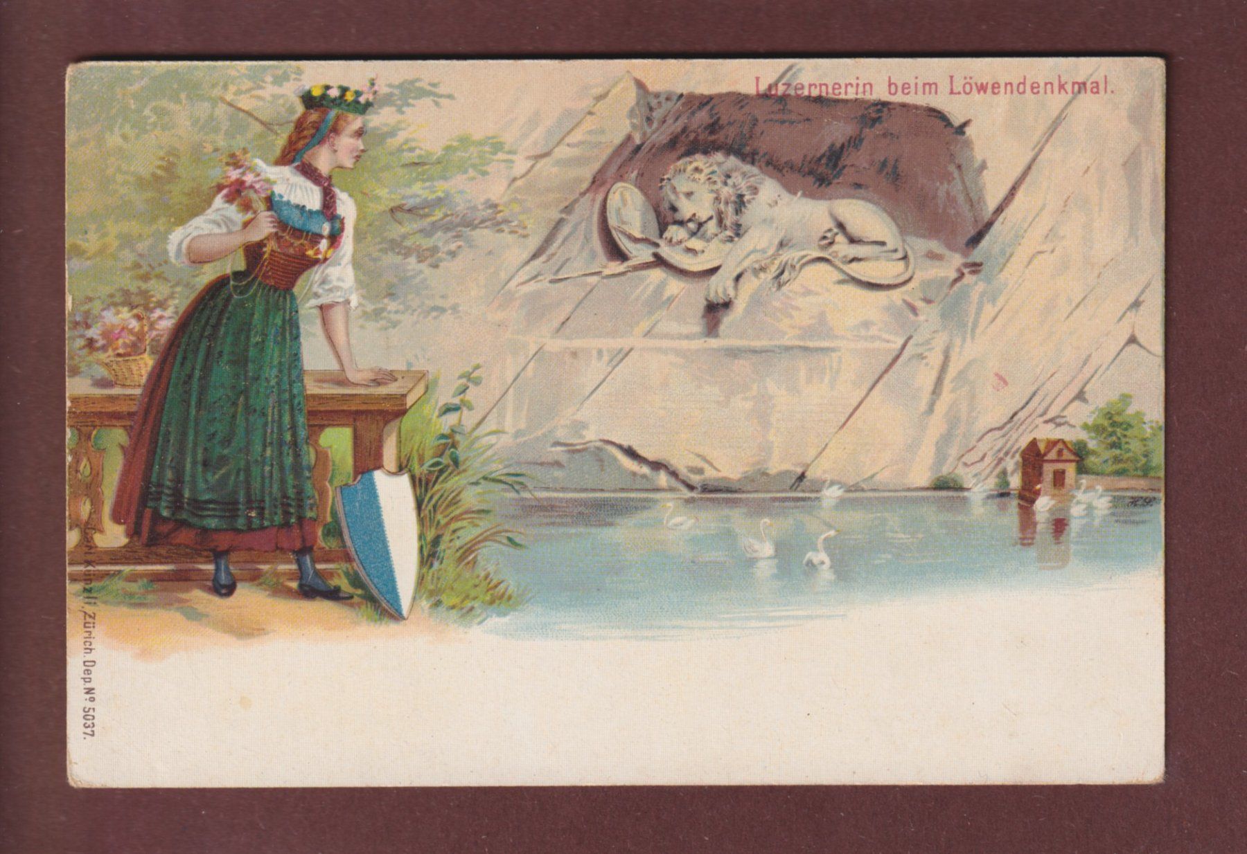 Cartoline postali: LUZERN - Luzernerin beim Löwendenkmal – Usato da Pully venduto da nicecards