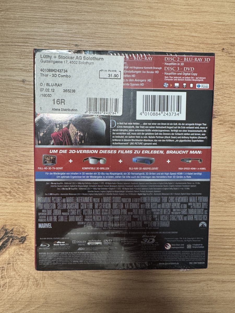 Tutti i DVDs: Thor - Limited Edition 3D Blu-ray DVD - Originalverpackt – Nuovo (secondo la descrizione) da Biberist venduto da etesummer 1