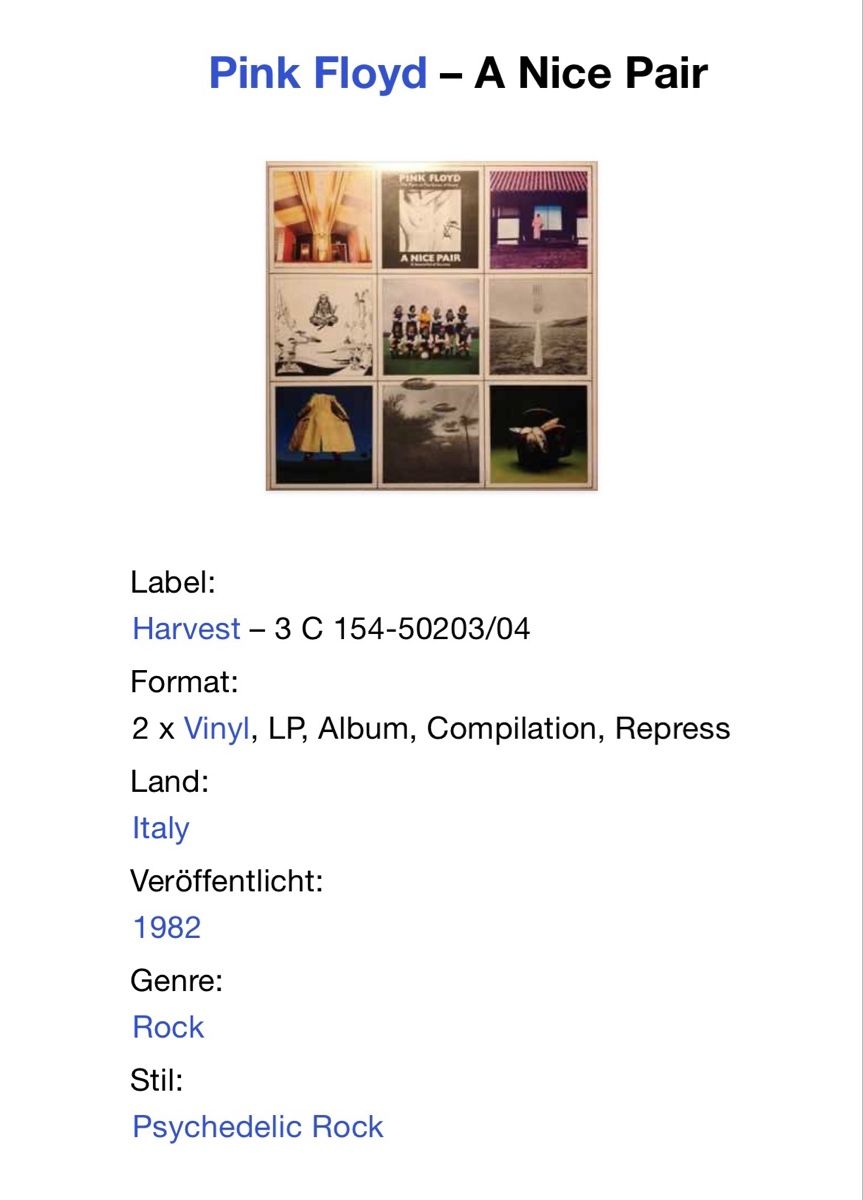 Schallplatten: Pink Floyd. 1982. A Nice Pair – Gebraucht aus Faulensee von Mizuno06 6