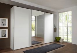 Schwebetürenschrank weiss mit Spiegel drei Abteile neuwertig