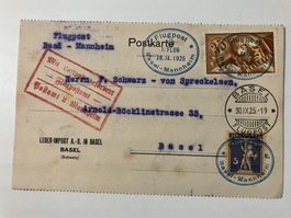 1925, 35c Pilot auf Erstflug-Karte, Basel-Mannheim, KP 120.-