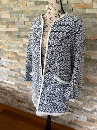 ★Schicke Bouclé-Jacke in Blau/Weiss★ Gr. XL ★Marke ZARA★
