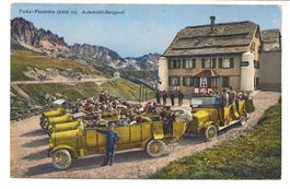 Furka-Passhöhe (UR/VS) 5 offene Postautos - Bergpost um 1915