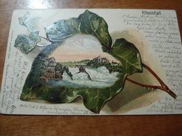 Karte Rheinfall in Efeublatt, 1916, farbig, o Neuhausen