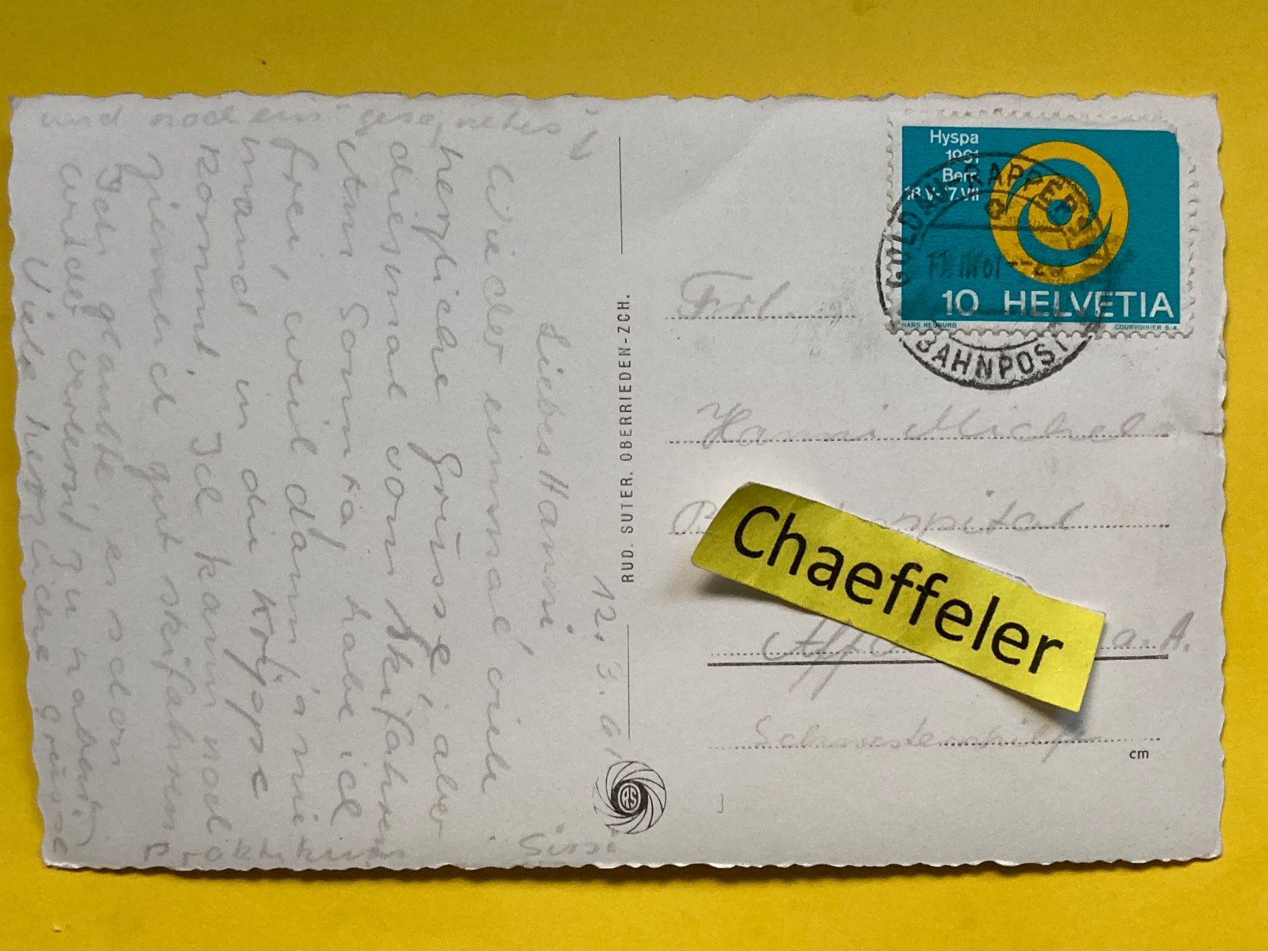 Ansichtskarten: 1961. 94 Hochstuckli – Gebraucht aus Zürich von Chaeffeler 1