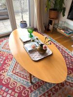Vintage Ovaler Buchenholz Couch Tisch
