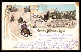 Winter-Lithographie Caux, Grand Hotel de Caux, Fröhliche Sch