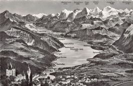 Vogelschau-AK Thunersee Brienzersee um 1945-50