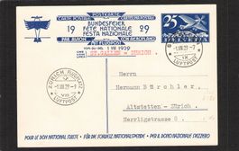 FDC Bundesfeierkarte 1929,Nr. 49 l ,Flug St. Gallen - Zürich