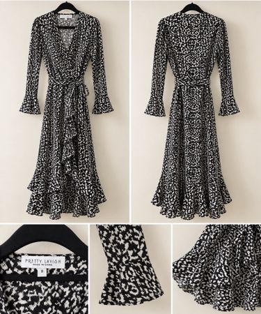 Pretty Lavish Wickelkleid Schwarz-Weiss – Grösse EU 36