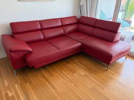 Leder-Ecksofa aus Dickleder Torero Kaminrot, Umbaueck rechts