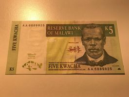 Malawi 5 Kwacha 1997 Neuwertig AA-Serie
