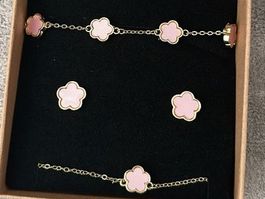 Schmuckset Kleeblatt motiv, rosa Neu!